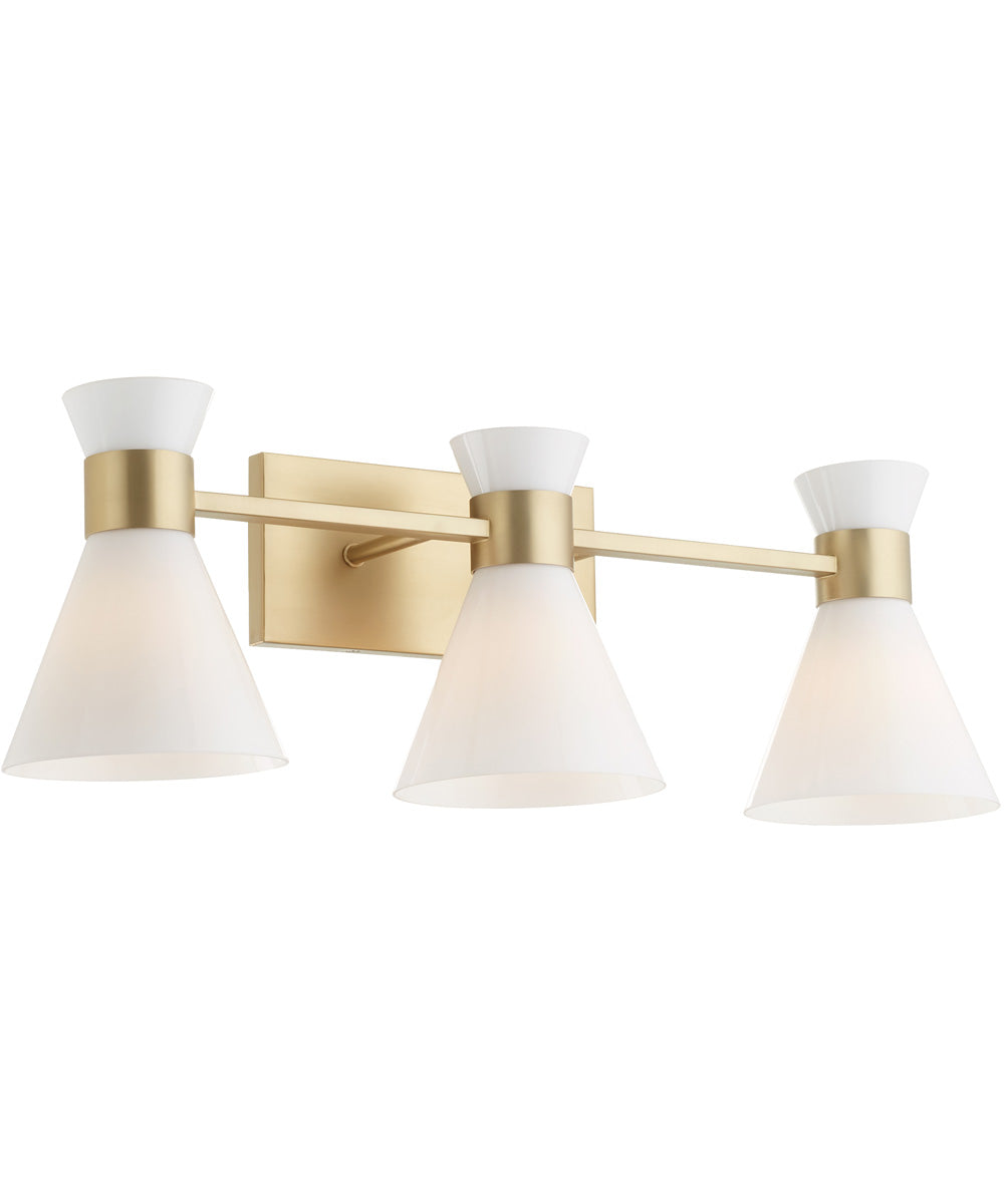 Beldar 3-light Bath Vanity Light Aged Brass w/ Gloss Opal