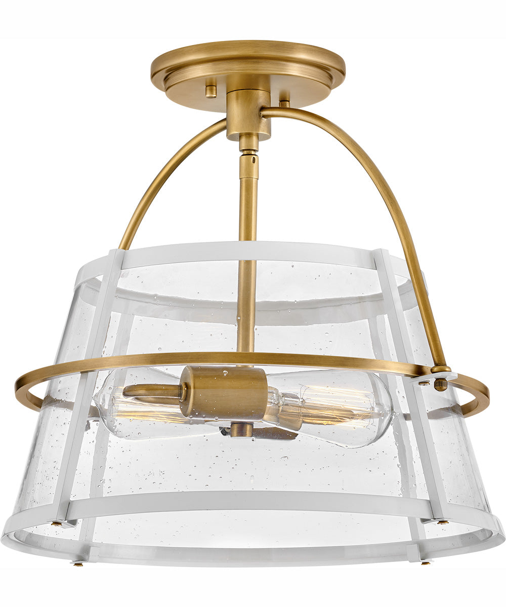 Tournon 2-Light Medium Semi-Flush Mount in Heritage Brass with Polished White Accents
