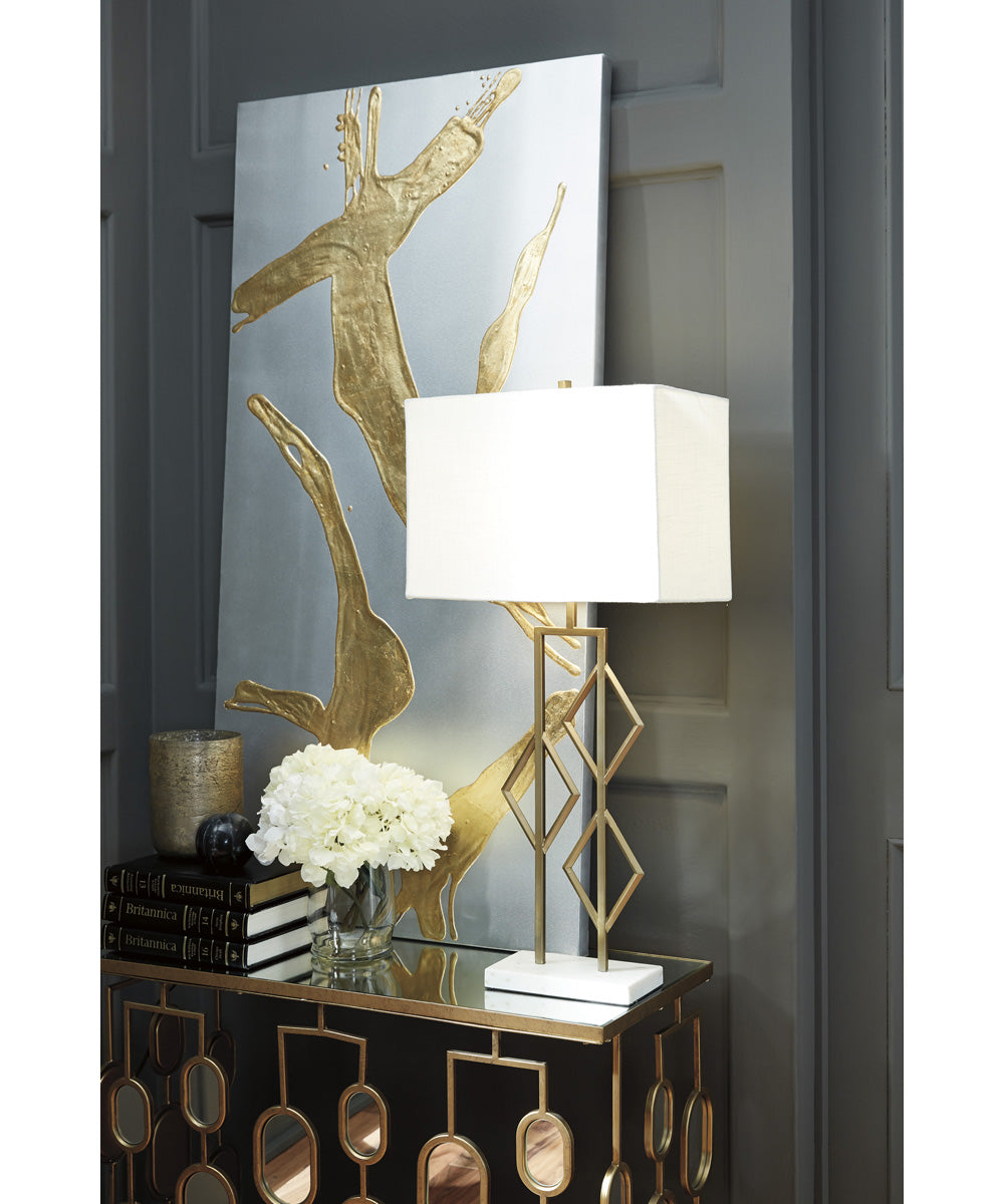 35"H Edsel Metal Table Lamp (1/CN) Champagne/White