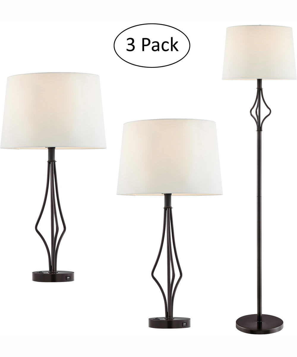 Yaella 1-Light 3Pcs Floor & Table Lamp Set D. Bronze/Fabric