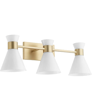 Beldar 3-light Bath Vanity Light Aged Brass w/ Gloss Opal