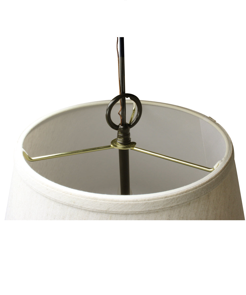 16"W Three light pendant in antique black Finish with Textured Oatmeal Slotted Pendant Empire Shade