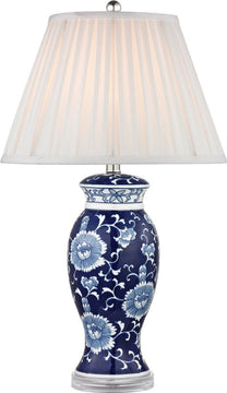 28"H 1-Light Table Lamp Blue And White Hand Paint