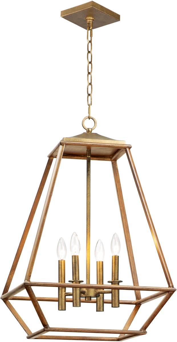 19"W Woodland 4-Light Foyer Pendant Hazel / Burnished Gold
