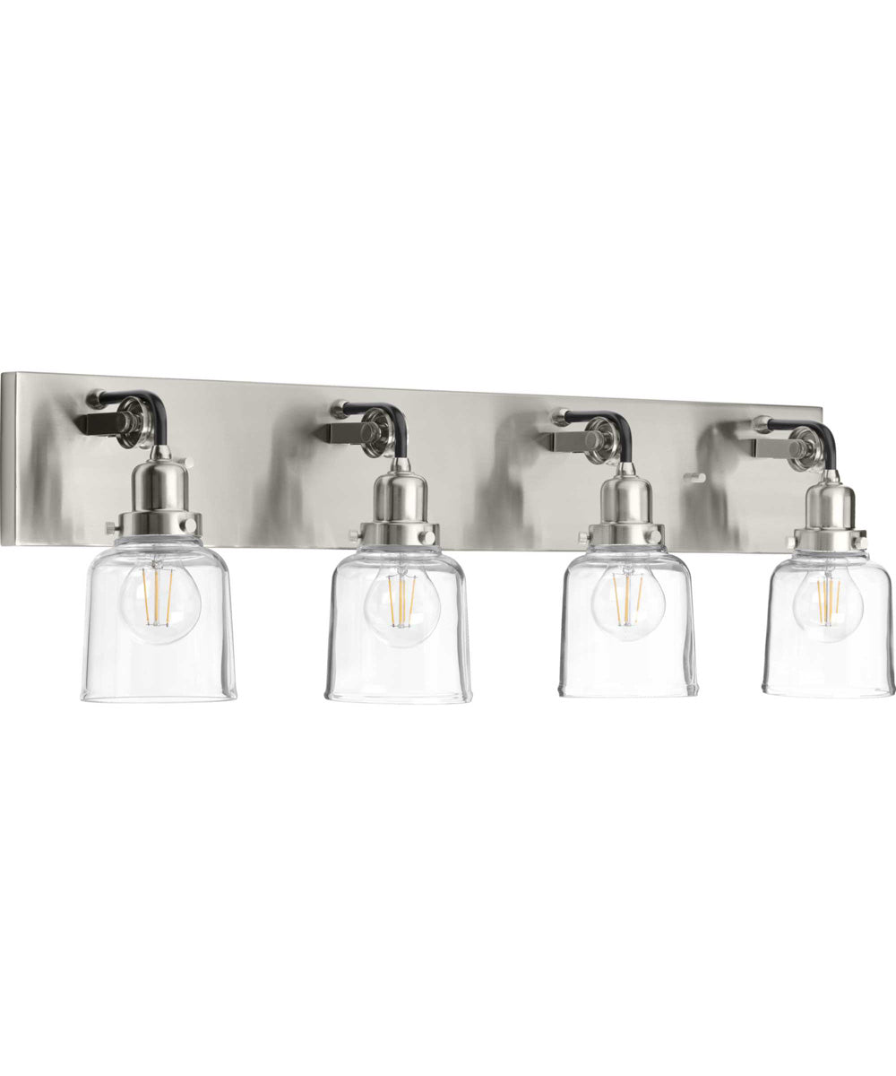 Rushton 4-Light Clear Glass Farmhouse Bath Vanity Light Brushed Nickel