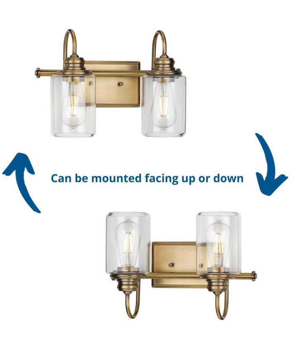 Aiken 2-Light Vintage Style Brass Clear Glass Farmhouse Style Bath Vanity Wall Light Vintage Brass