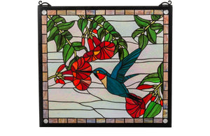 19"H x 21"W Hummingbird Stained Glass Window