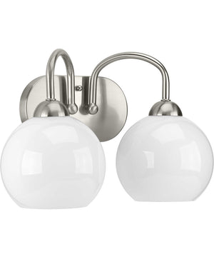 Carisa 2-Light Opal Glass Mid-Century Modern Bath Vanity Light Brushed Nickel