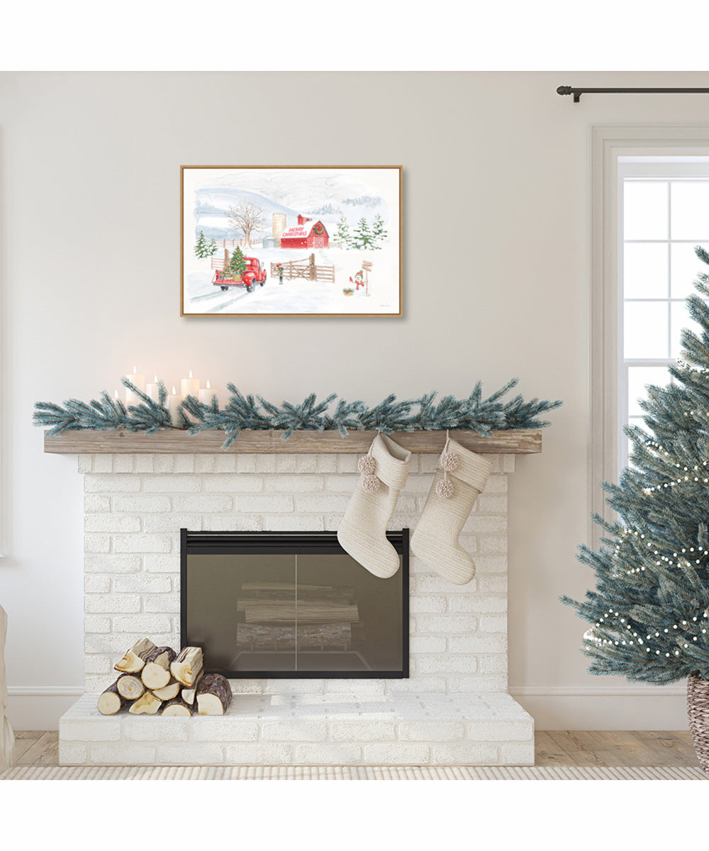 Framed Home For The Holidays I Snowman by Beth Grove Canvas Wall Art Print (33  W x 23  H), Sylvie Maple Frame