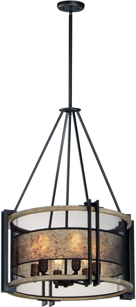24"W Boundry 6-Light Chandelier Black / Barn Wood / Antique Brass