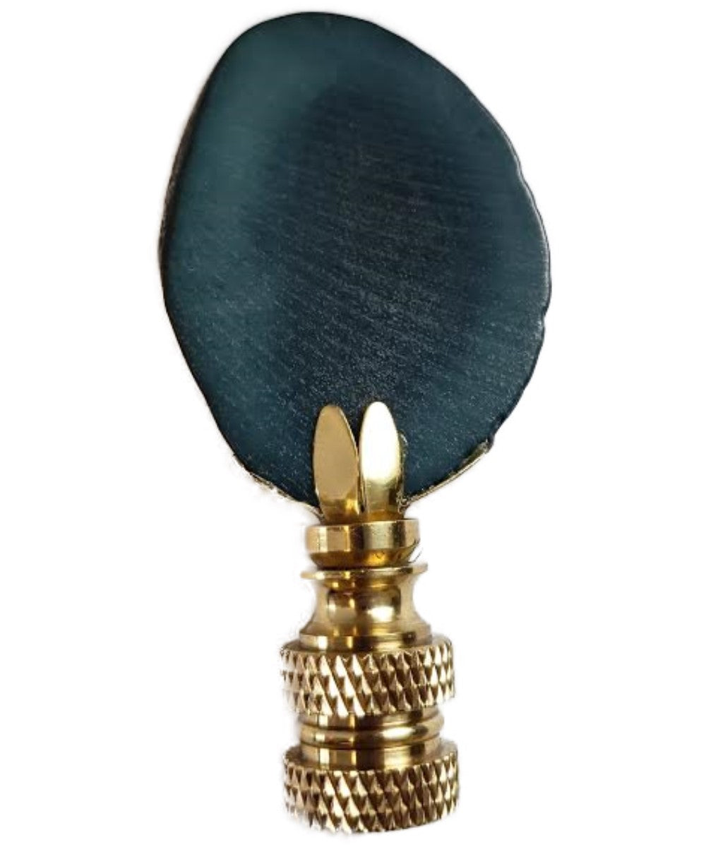 Taqua Nut Blue Lamp Finial Polished Brass Finish