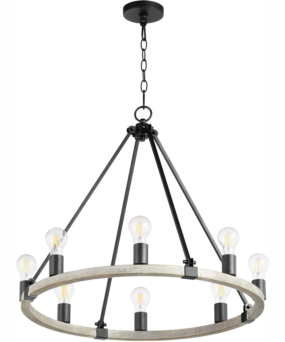 Paxton 8-light Chandelier Textured Black w/ Weathered Oak Finish