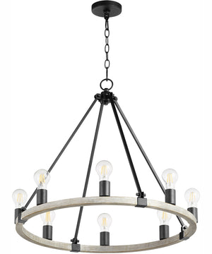 Paxton 8-light Chandelier Textured Black w/ Weathered Oak Finish