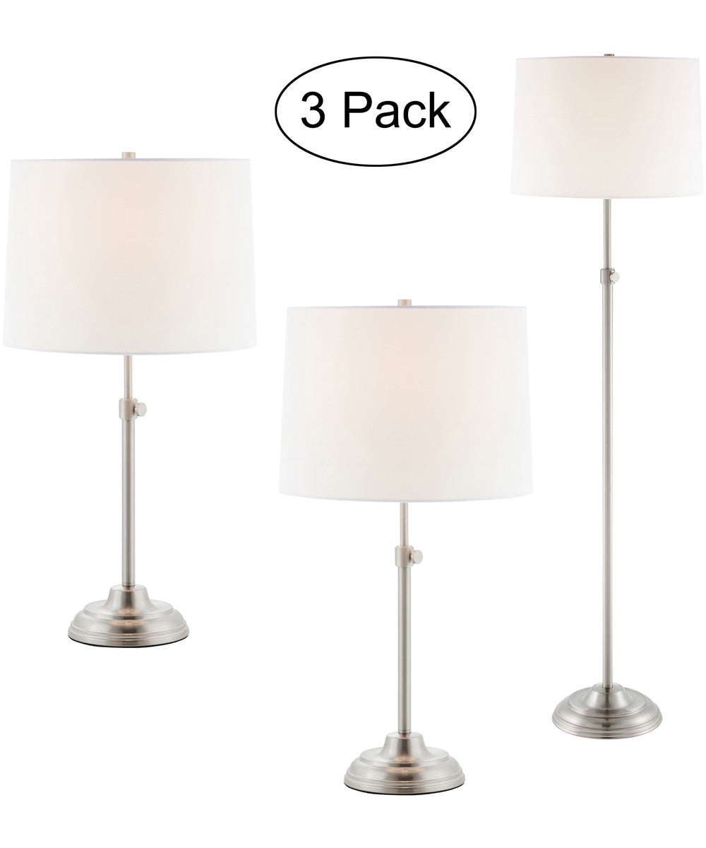 Sandoval 1-Light 3Pcs Floor & Table Lamp Set Brushed Nickel/White Shade