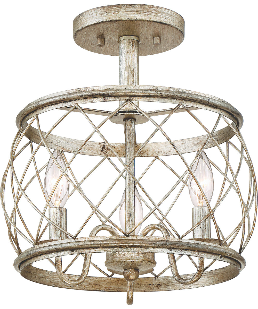 Dury Medium 3-light Semi Flush Mount Century Silver Leaf