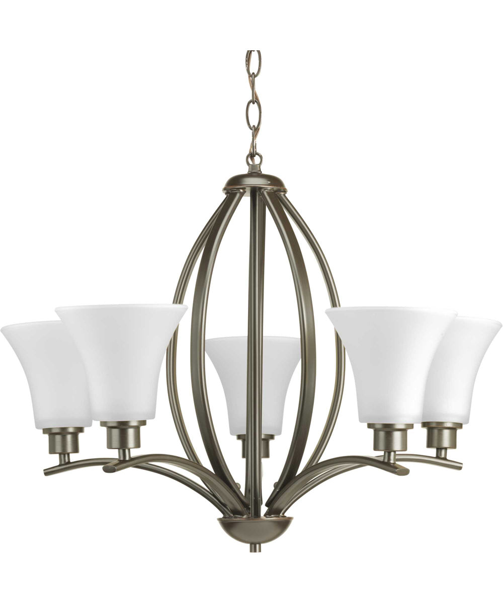 Joy 5-Light Etched White Glass Traditional Chandelier Light Antique Bronze