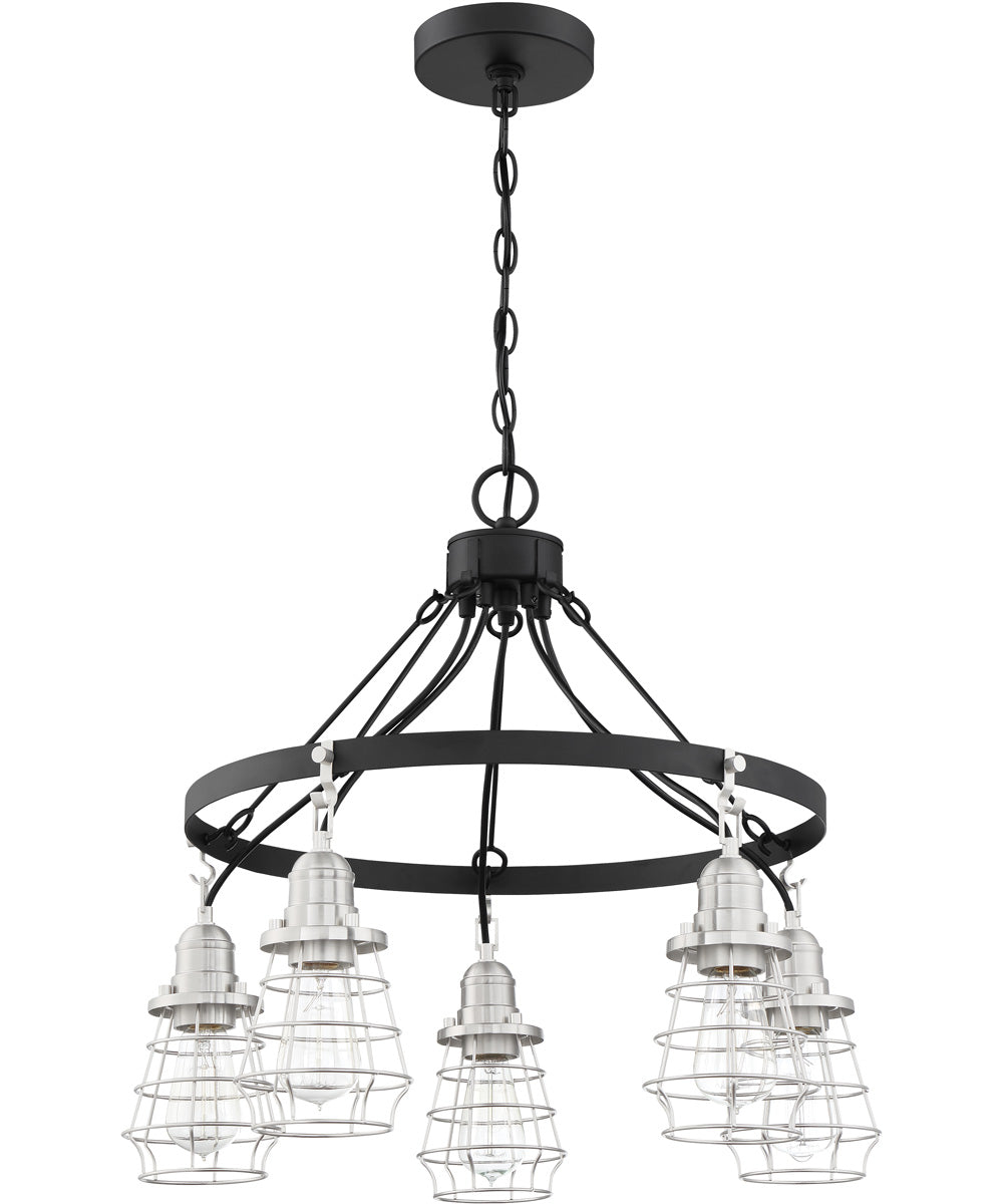Thatcher 5-Light Down Chandelier Flat Black/Brushed Polished Nickel