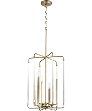 16"W Optic 6-light Entry Foyer Hall Chandelier Aged Brass