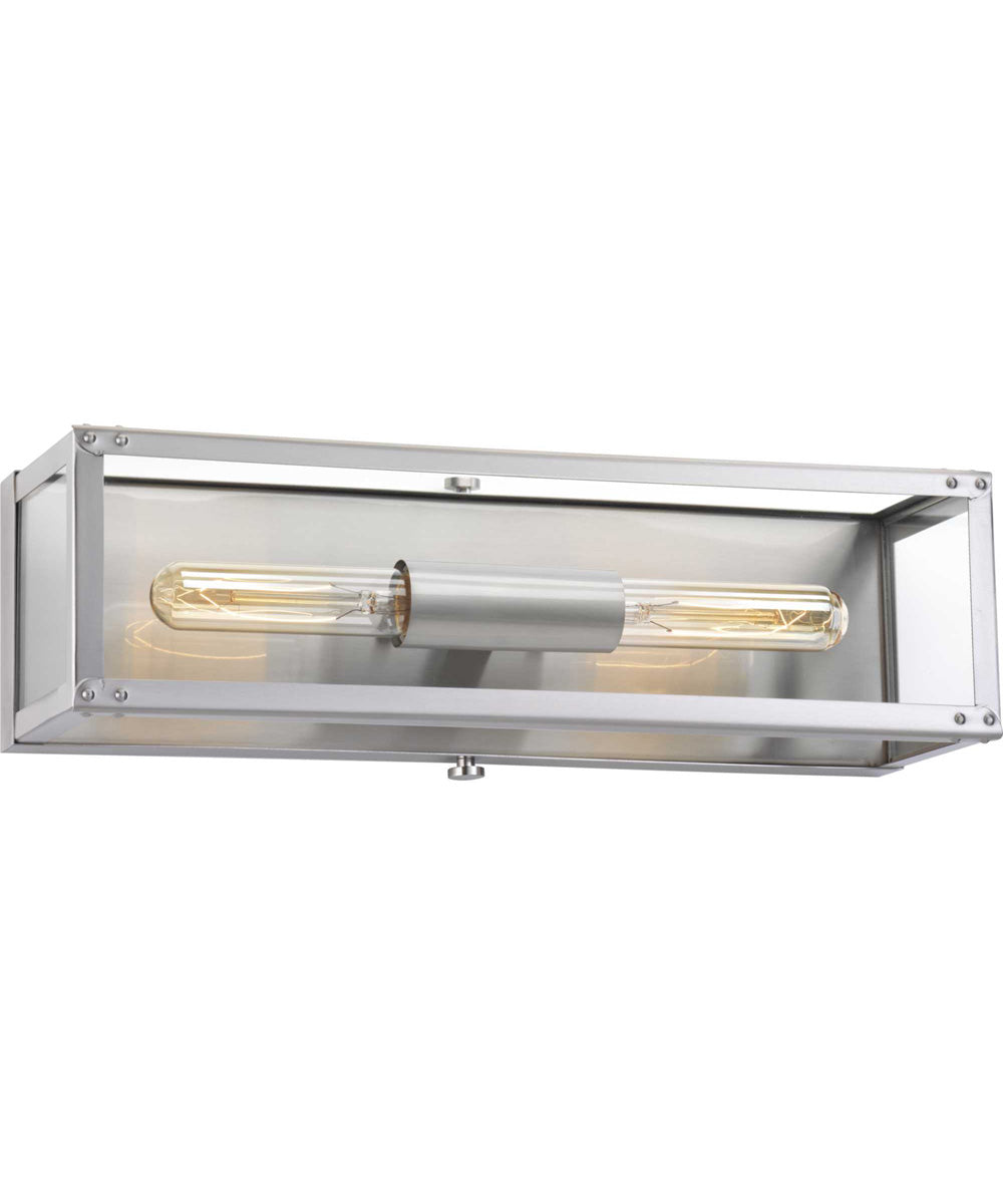 Union Square 2-Light Clear Glass Coastal Bath Vanity Light Stainless Steel