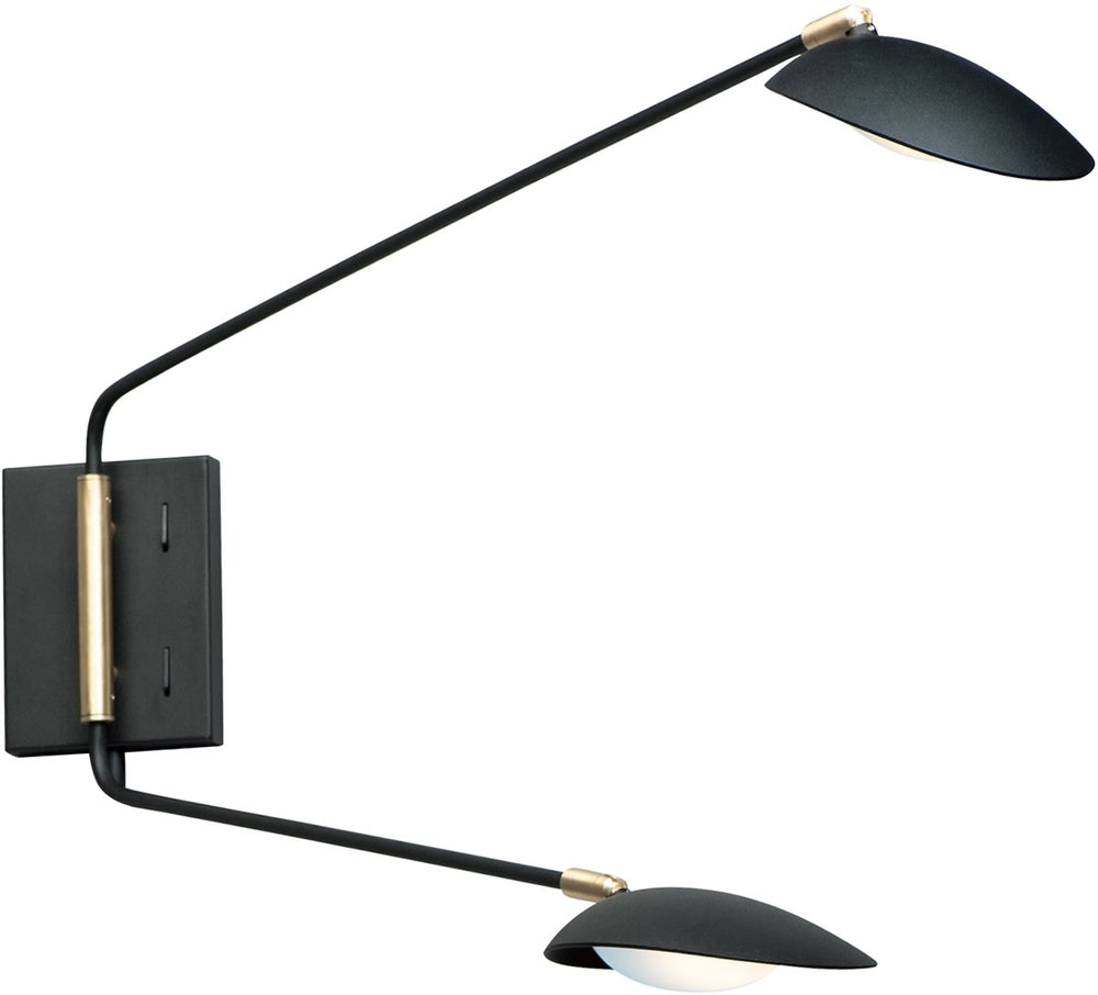 6"W Scan LED 2-Light Pin-Up Wall Sconce Black / Satin Brass