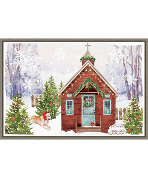 Framed Country Christmas Church II by Art Nd Canvas Wall Art Print (33  W x 23  H), Sylvie Greywash Frame