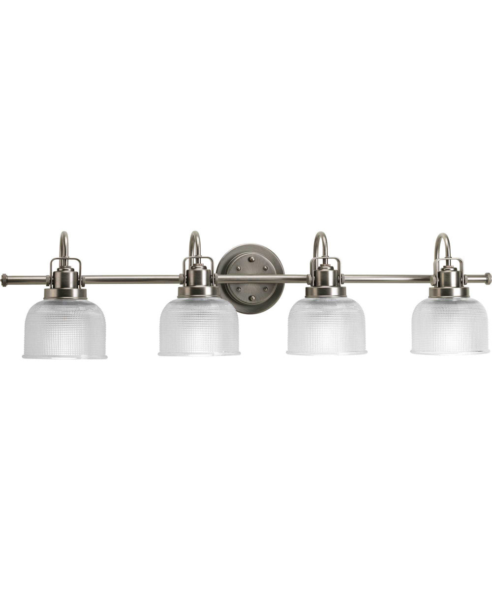 Archie 4-Light Clear Double Prismatic Glass Coastal Bath Vanity Light Antique Nickel