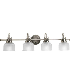 Archie 4-Light Clear Double Prismatic Glass Coastal Bath Vanity Light Antique Nickel