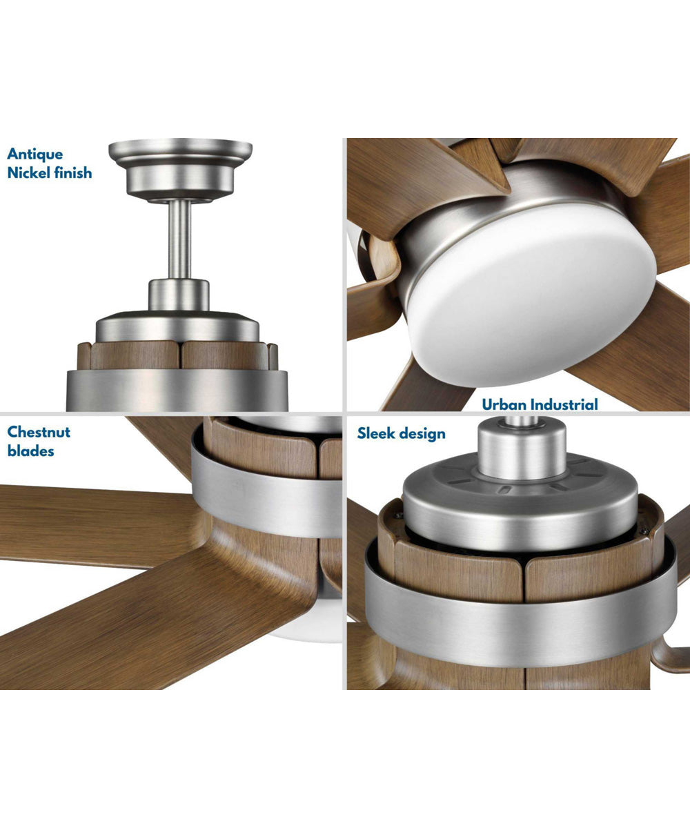 Kaysville 6-Blade Chestnut 56-Inch DC Motor LED Urban Industrial Ceiling Fan Antique Nickel