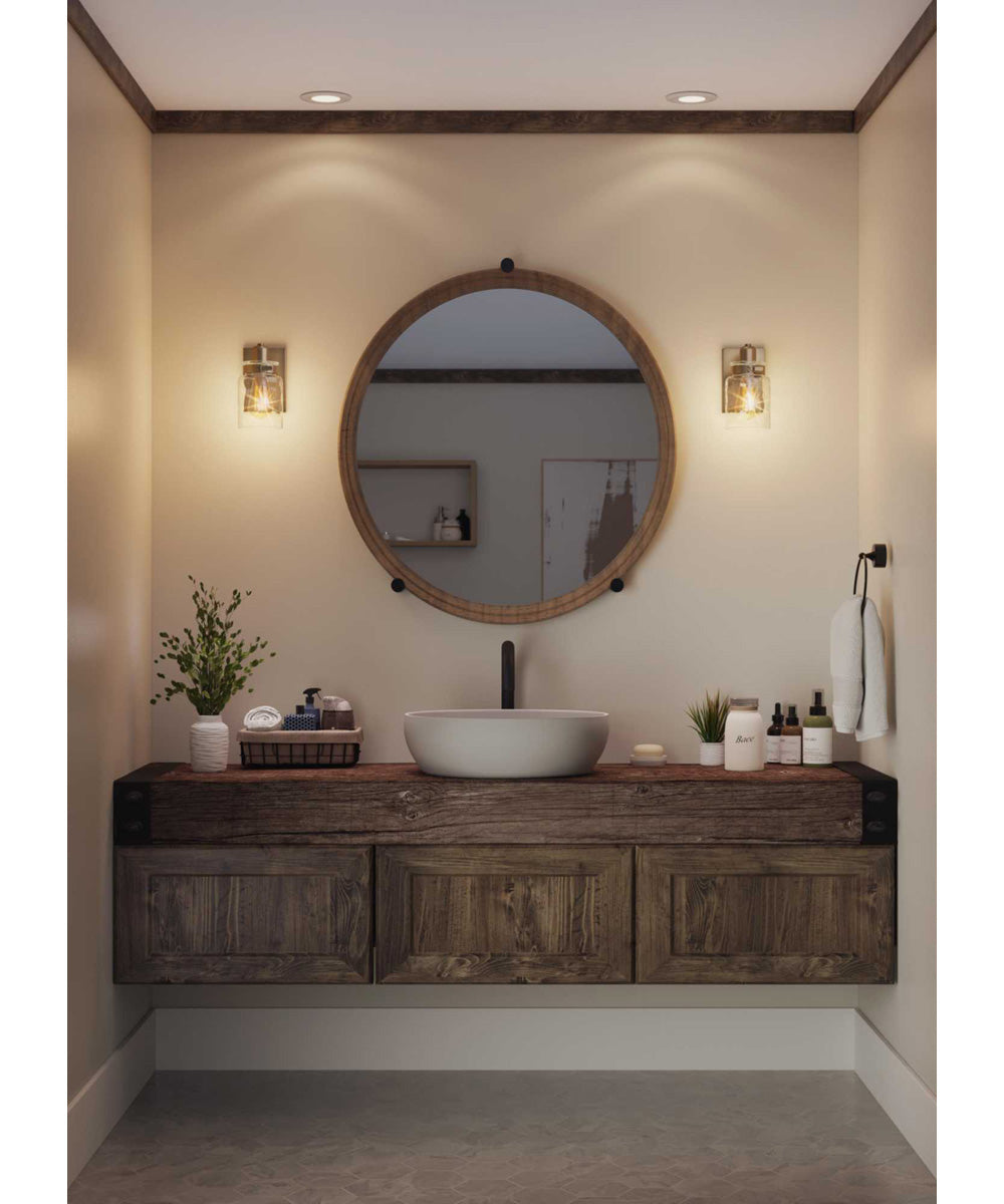 Calhoun  1-Light Clear Glass Farmhouse Bath Vanity Light Vintage Brass