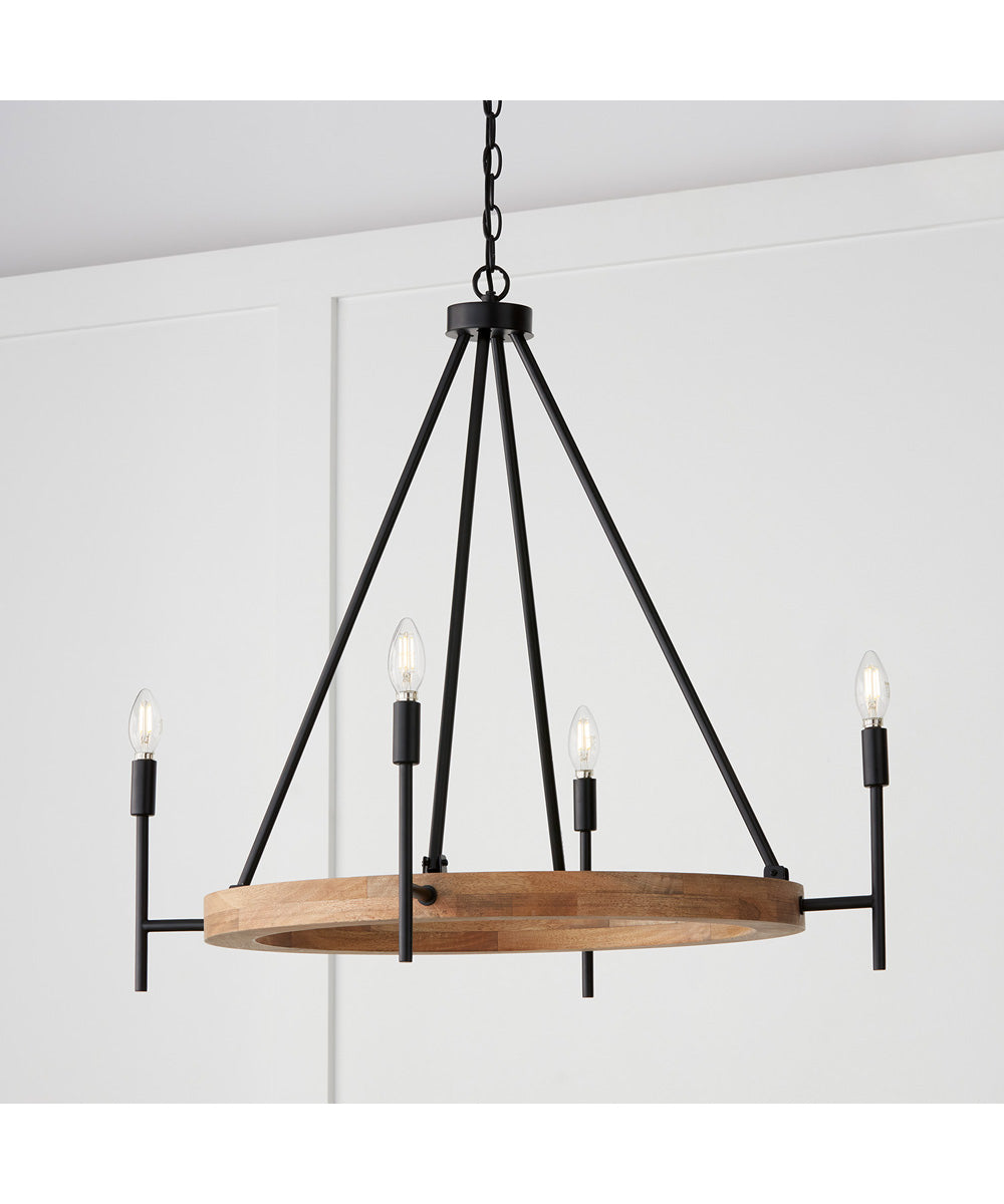 Jonah 4-Light Chandelier Light Wood and Matte Black