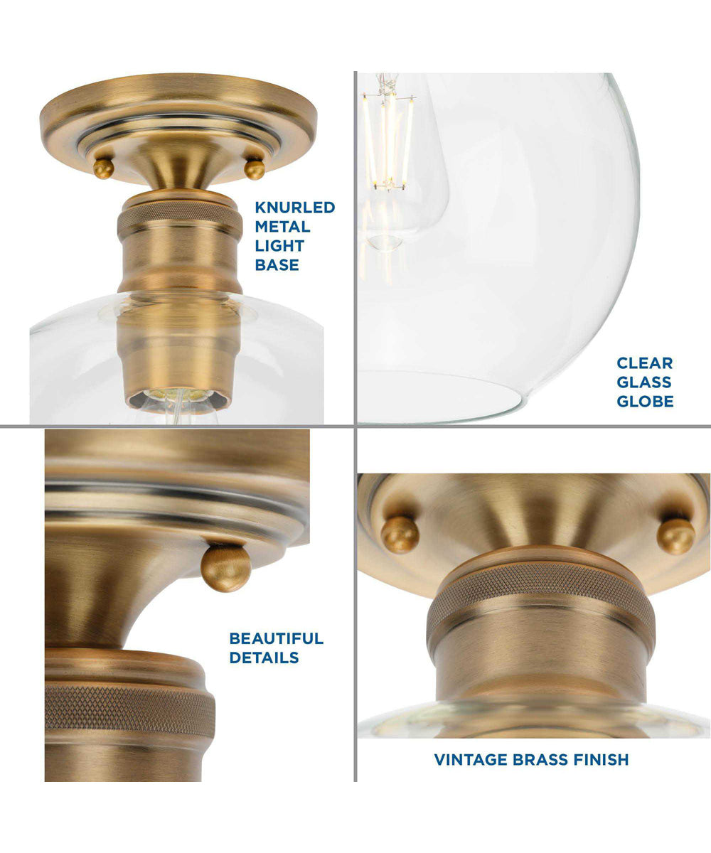 Hansford  1-Light Clear Glass Farmhouse Flush Mount Light Vintage Brass