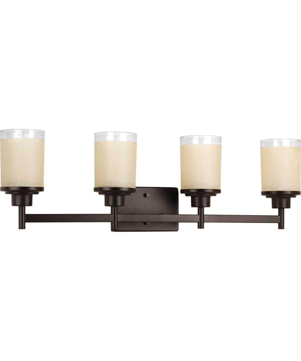 Alexa 4-Light Etched Umber Linen With Clear Edge Glass Modern Bath Vanity Light Antique Bronze