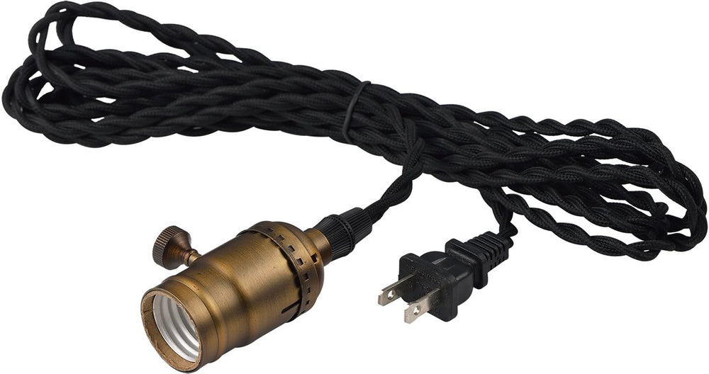 2"W Early Electric 1-Light Pendant Black / Antique Brass  Plug-In