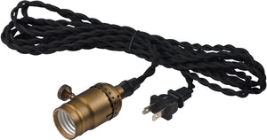 2"W Early Electric 1-Light Pendant Black / Antique Brass  Plug-In