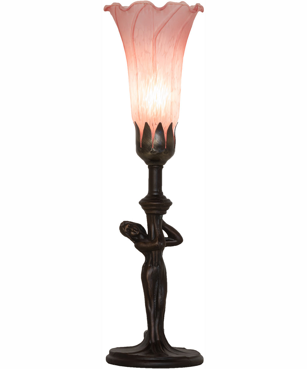 15" High Pink Tiffany Pond Lily Nouveau Lady Accent Lamp