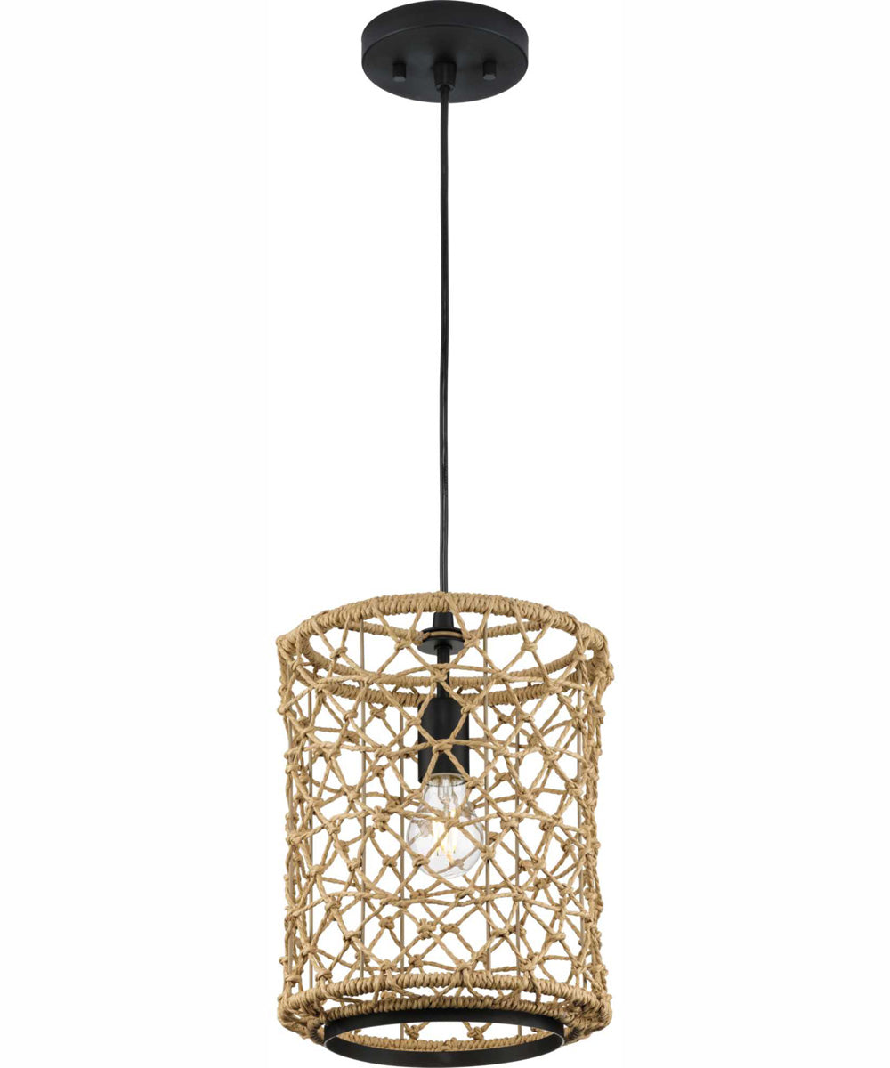 Chandra 1-Light Global Pendant with Woven Shade Matte Black