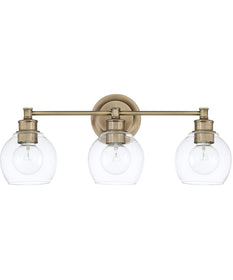 Mid-Century 3-Light Vanity In Aged Brass With Clear Glass