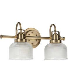 Archie 2-Light Clear Double Prismatic Glass Coastal Bath Vanity Light Vintage Brass