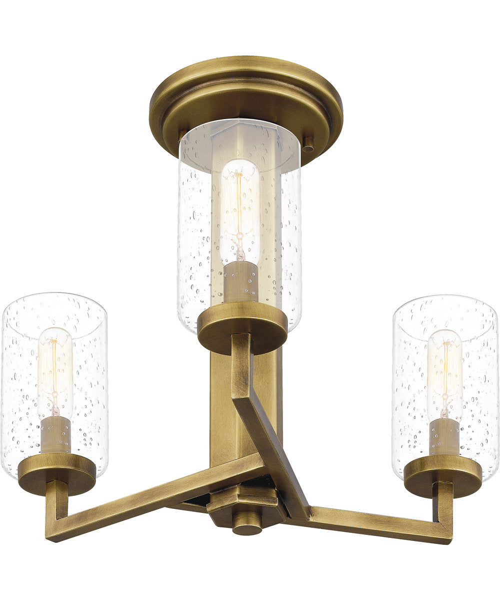 Sunburst 3-light Semi Flush Mount Weathered Brass