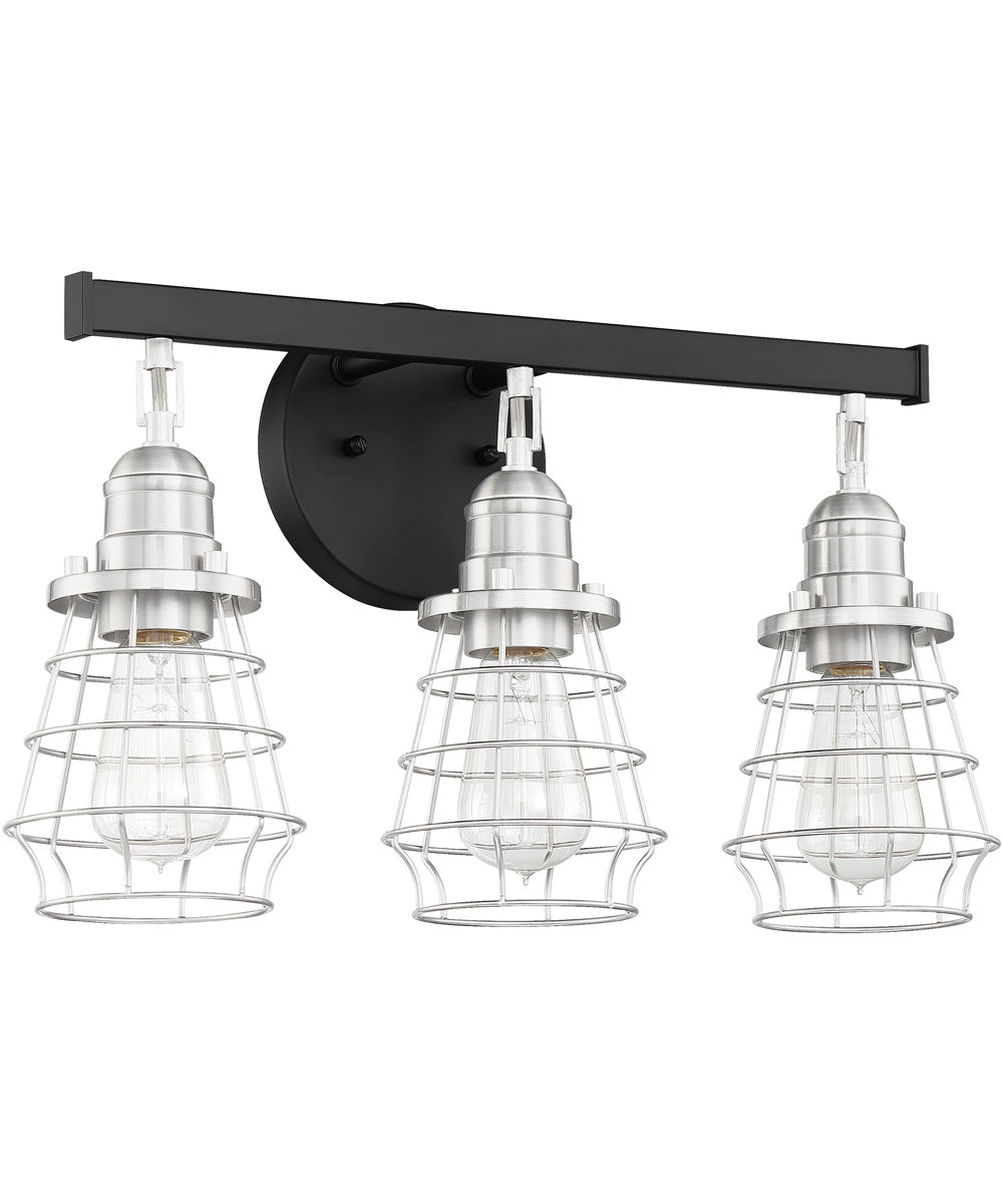 Thatcher 3-Light Bath Vanity Light Flat Black/Brushed Polished Nickel