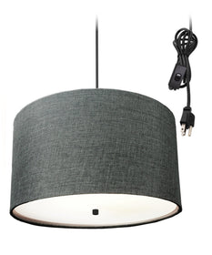 18"W 2 Light Swag Plug-In Pendant  Granite Gray with Diffuser Black Cord