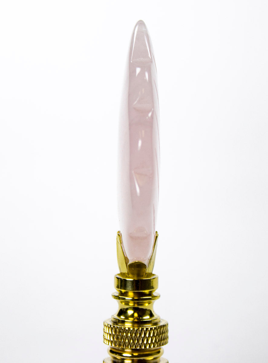 Rose Quartz Leaf Lamp Finial with Polished Brass Base 3"h