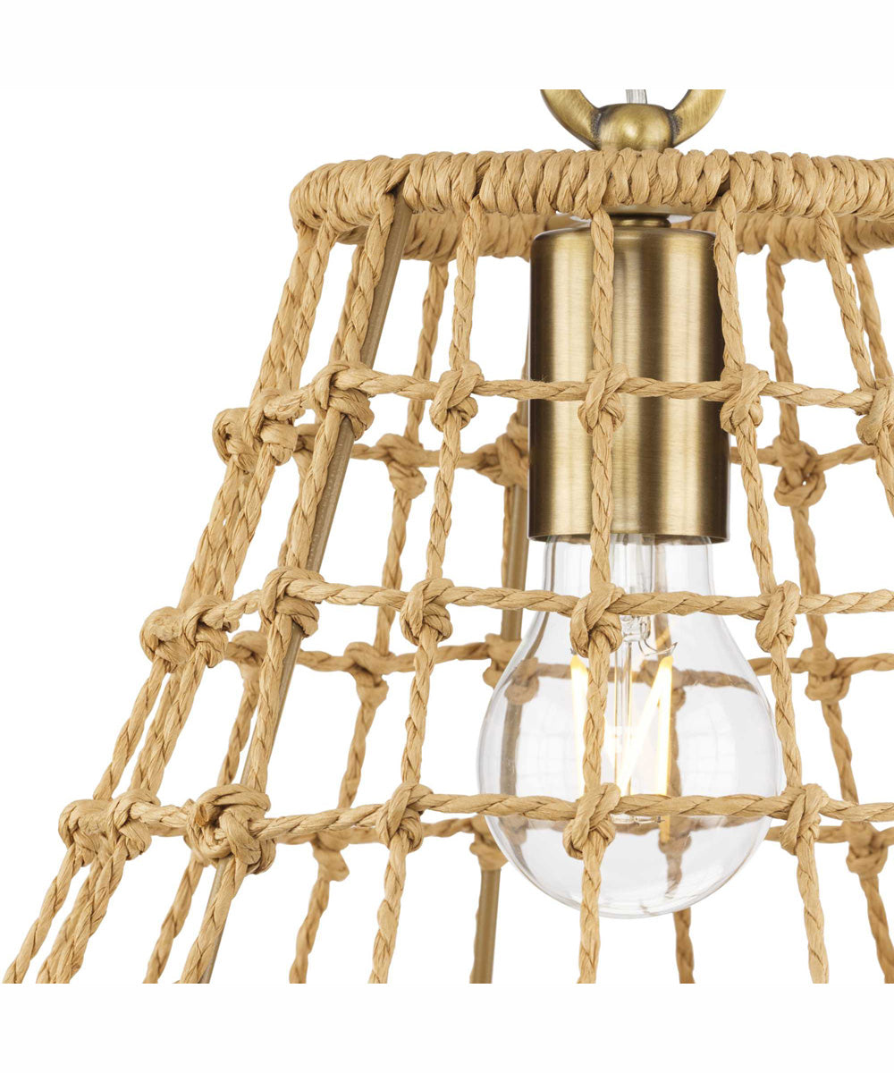 Laila 1-Light Coastal Pendant with Woven Jute Accent Vintage Brass
