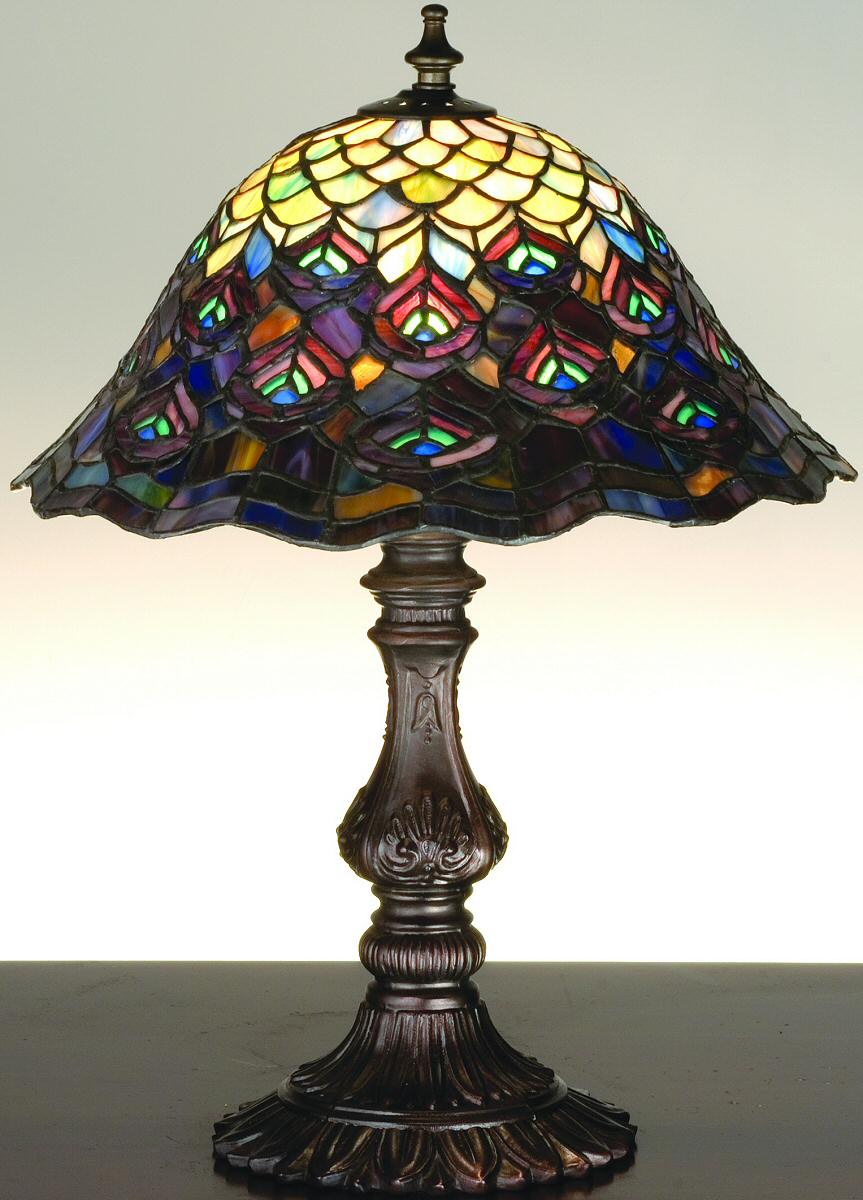 17"H Tiffany Peacock Feathers Accent Lamp