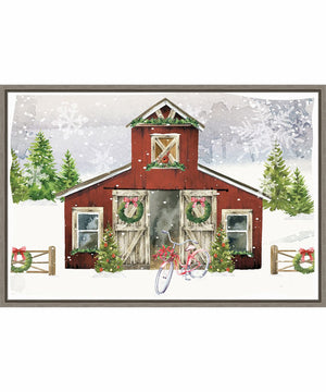 Framed Country Christmas Barn II by Art Nd Canvas Wall Art Print (33  W x 23  H), Sylvie Greywash Frame