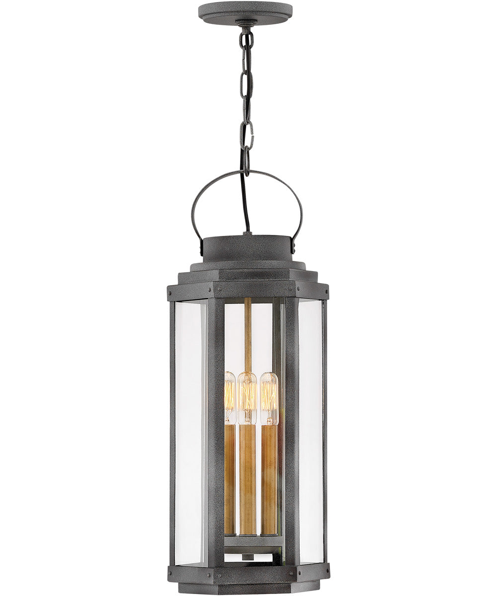Danbury 3-Light Large Outdoor Hanging Lantern in Aged Zinc
