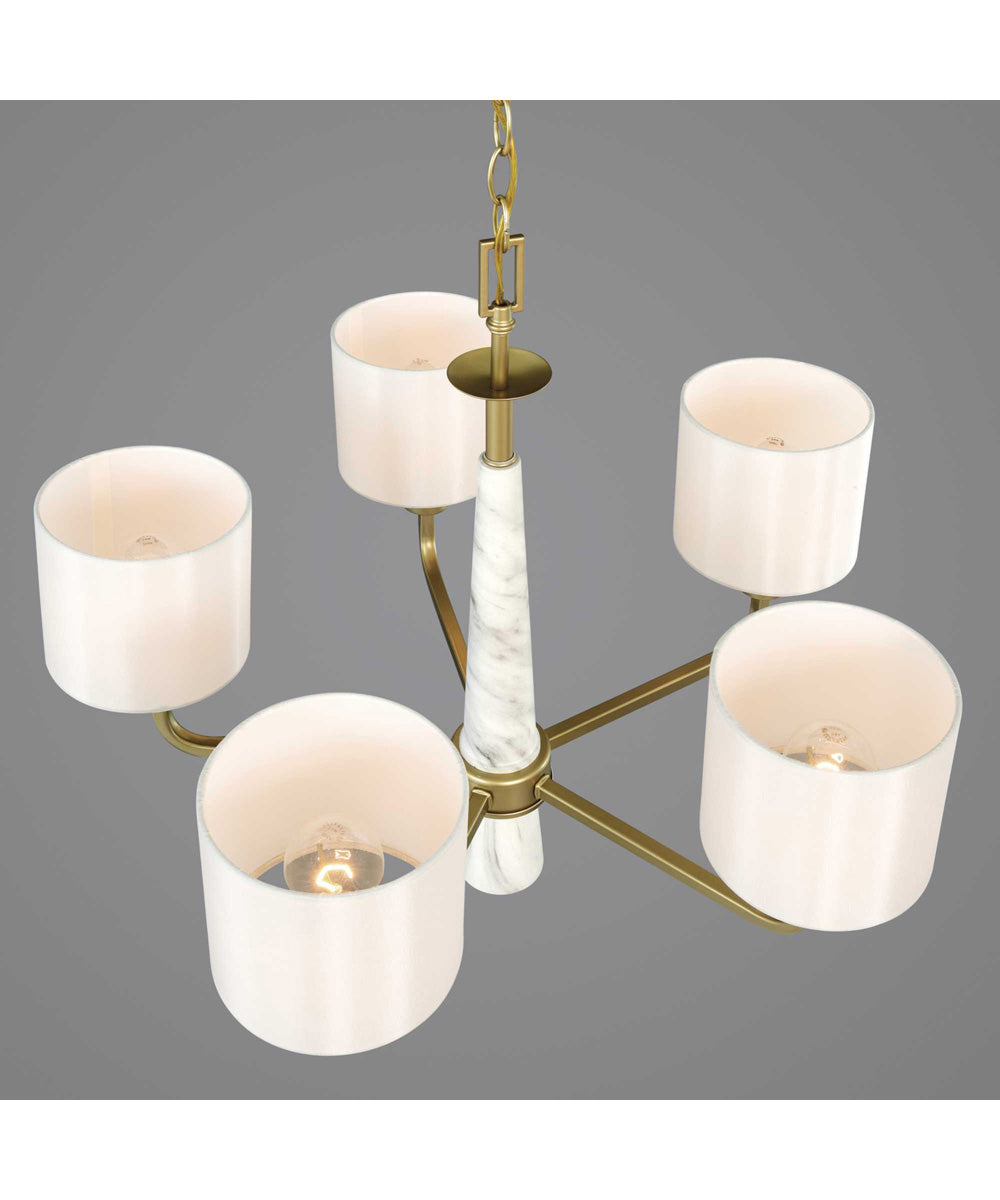 Palacio 5-Light White Silk Fabric Shade Luxe Chandelier Light Vintage Gold