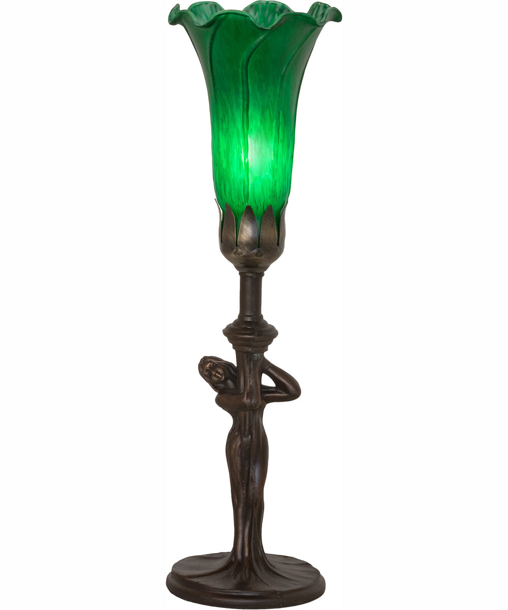 15" High Green Tiffany Pond Lily Nouveau Lady Accent Lamp
