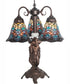 23" High Tiffany Peacock Feather 3 Light Table Lamp