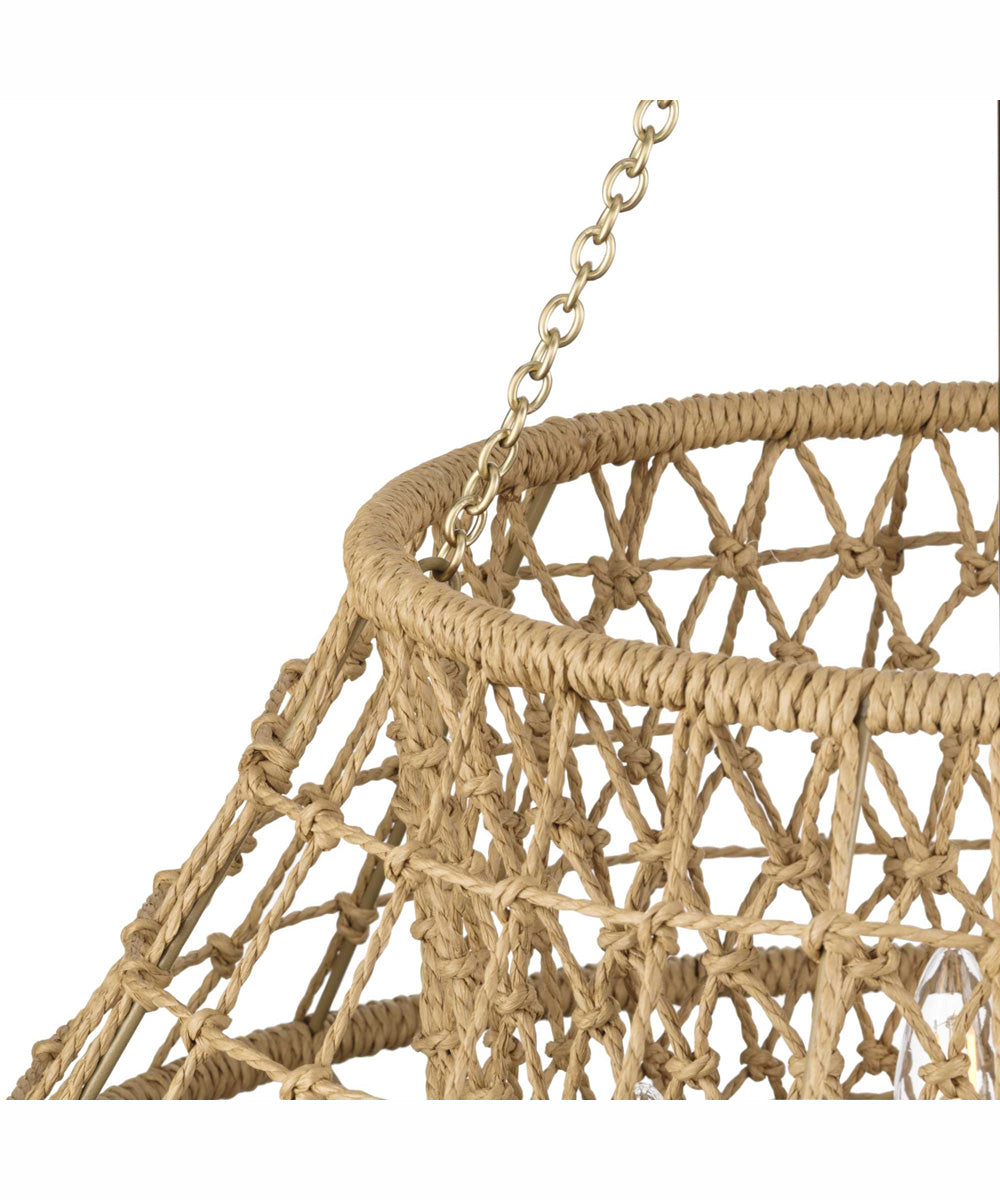 Laila 4-Light Coastal Chandelier with Woven Jute Accents Vintage Brass